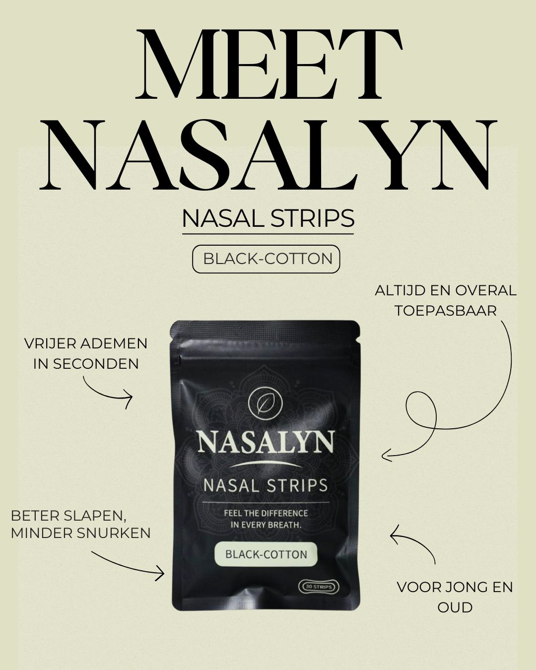 Nasalyn Zwarte Katoenen Neusstrip - 30 stuks